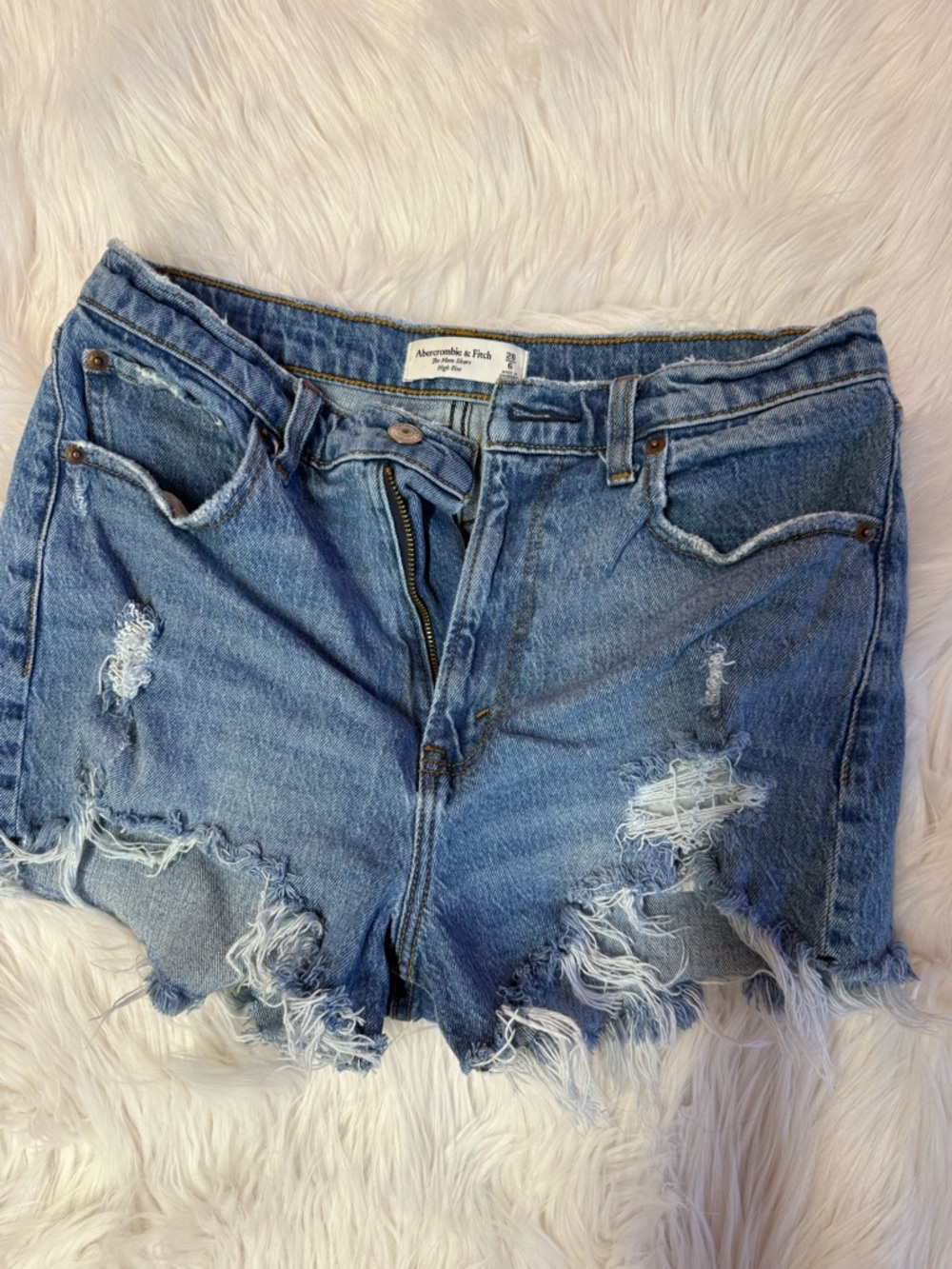 Abercrombie & Fitch Medium Blue Distressed Denim Cutoffs